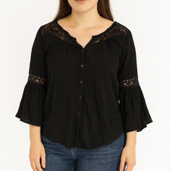 Knox Rose Tops - Knox Rose Women's Black Lace Detail Top